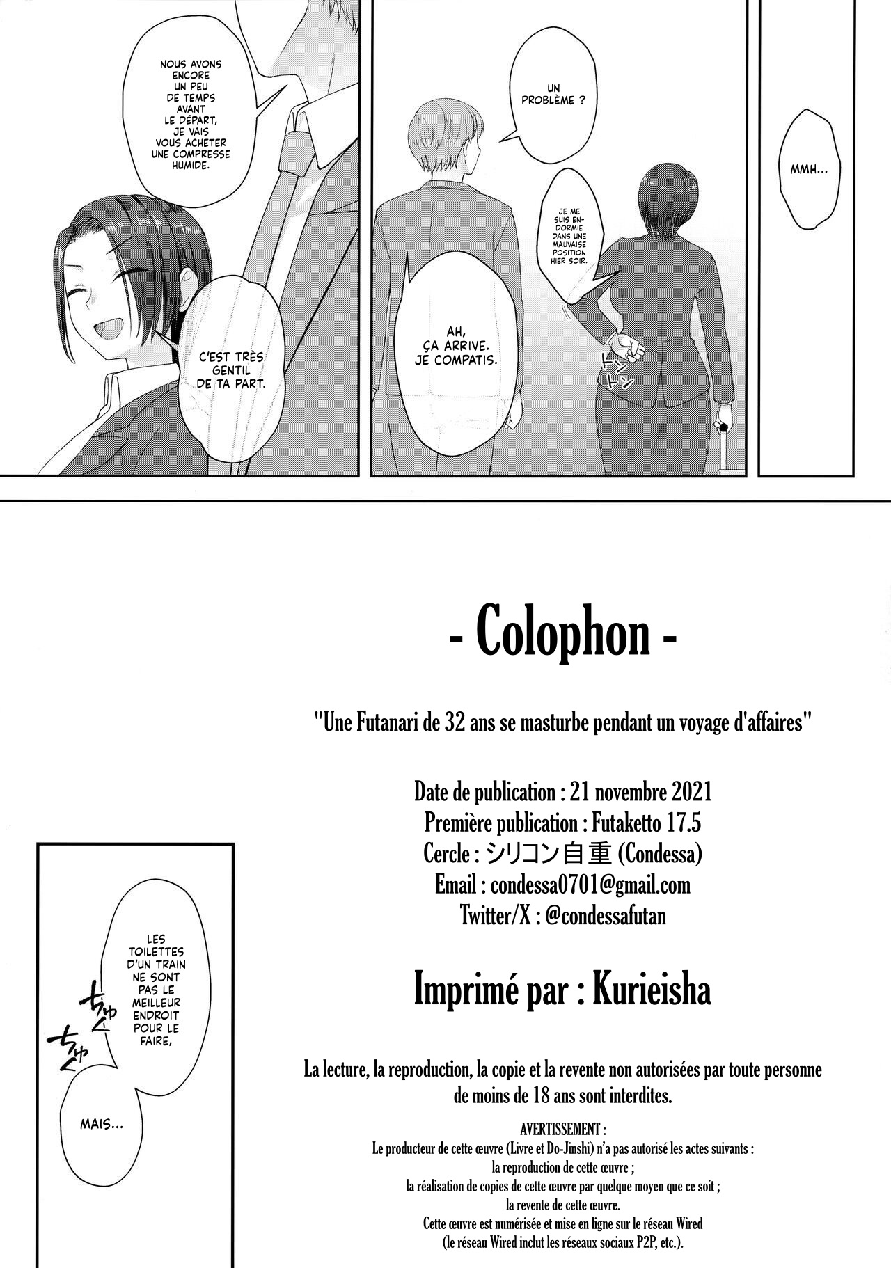 (Futaket 17.5) [Silicon Jichou (Condessa)] Shucchou-saki de Jii Suru 32-sai | Une Futanari de 32 ans se masturbe pendant un voyage d'affaires [French] [Lopxi] 28eme image
