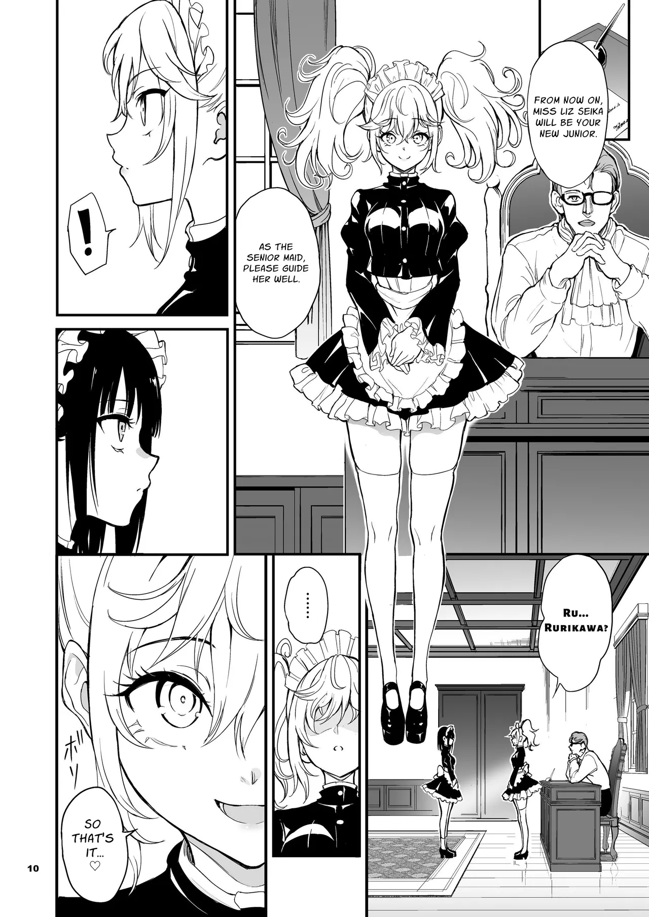 [Kyockchokyock (Kyockcho)] Maid Kyouiku. 8 -Botsuraku Kizoku Rurikawa Tsubaki- | Maid Education 8 - Fallen Aristocrat Rurikawa Tsubaki [English] [Guesswork] [Digital] image number 10