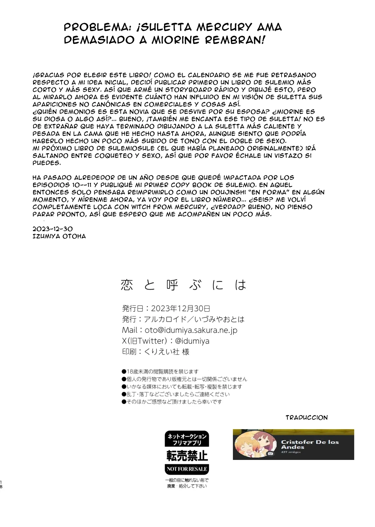 (C103) [Alkaloid (Izumiya Otoha)] Koi to Yobu ni wa | Too Deep to Call Love (Mobile Suit Gundam: The Witch from Mercury) [Spanish](CristoferDeLosAndes) Bildnummer 18