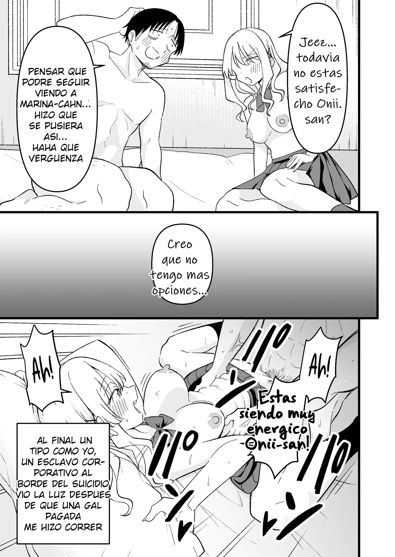 [Oyuhige] Shinitagari Shachiku datta Ore wa Hikari no Papakatsu Gal ni Ikasareru｜Un Esclavo corporativo Suicida que fue salvado por una Gal en una cita pagada [Spanish] [Me Banearon x P3NDEJ0] 图片编号 44