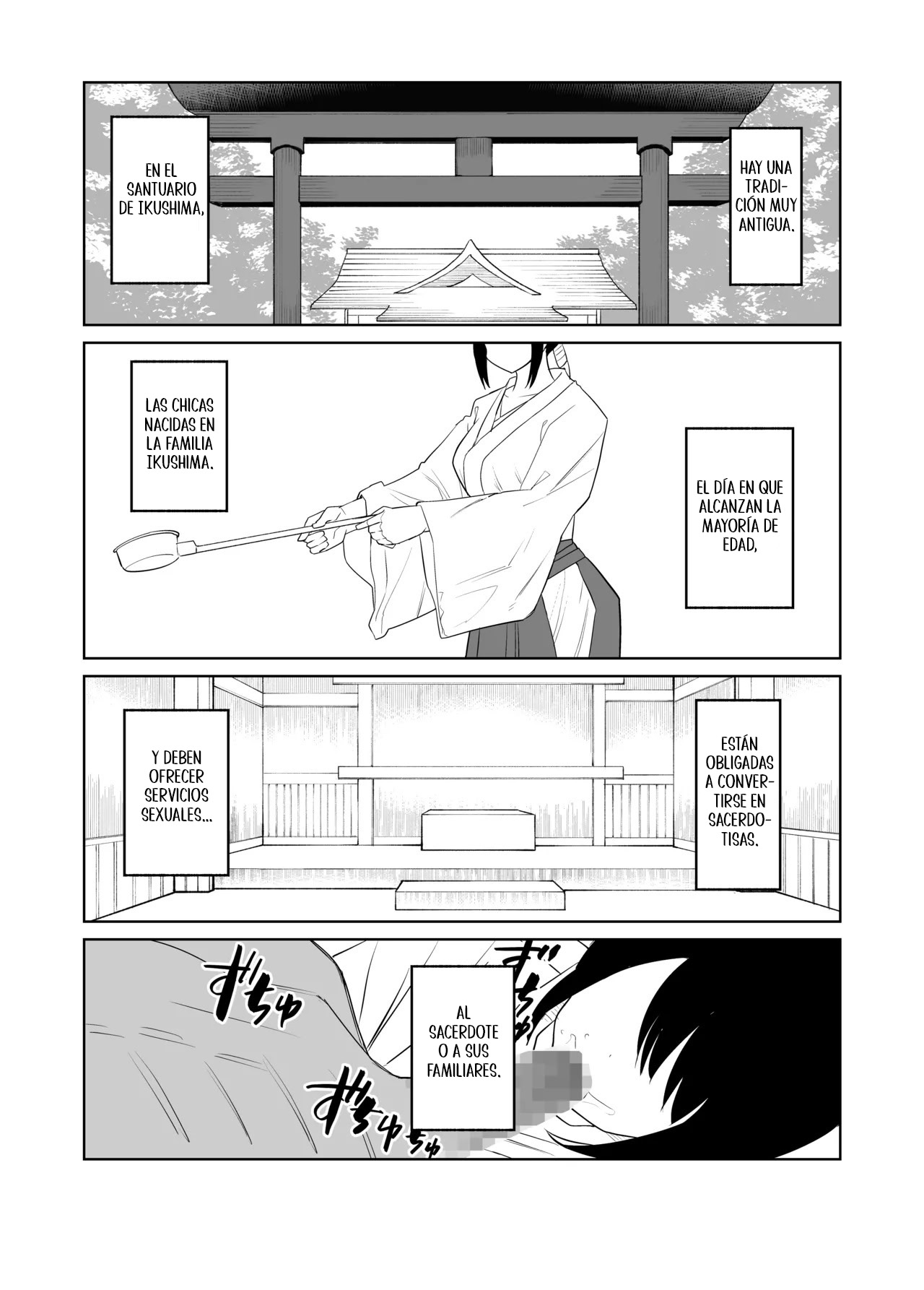 [Chanbara Kishidan] Kanojo wa Miko toshite Netorare Nakadashi Sareta｜Mi Novia, Cuando se Convirtió en Miko, Tuvo que Cumplir la Tradición de su Familia y Fue Obligada a Tener Sexo con el Hijo del Sacerdote [Spanish] [New Scan Doujin] 图片编号 2