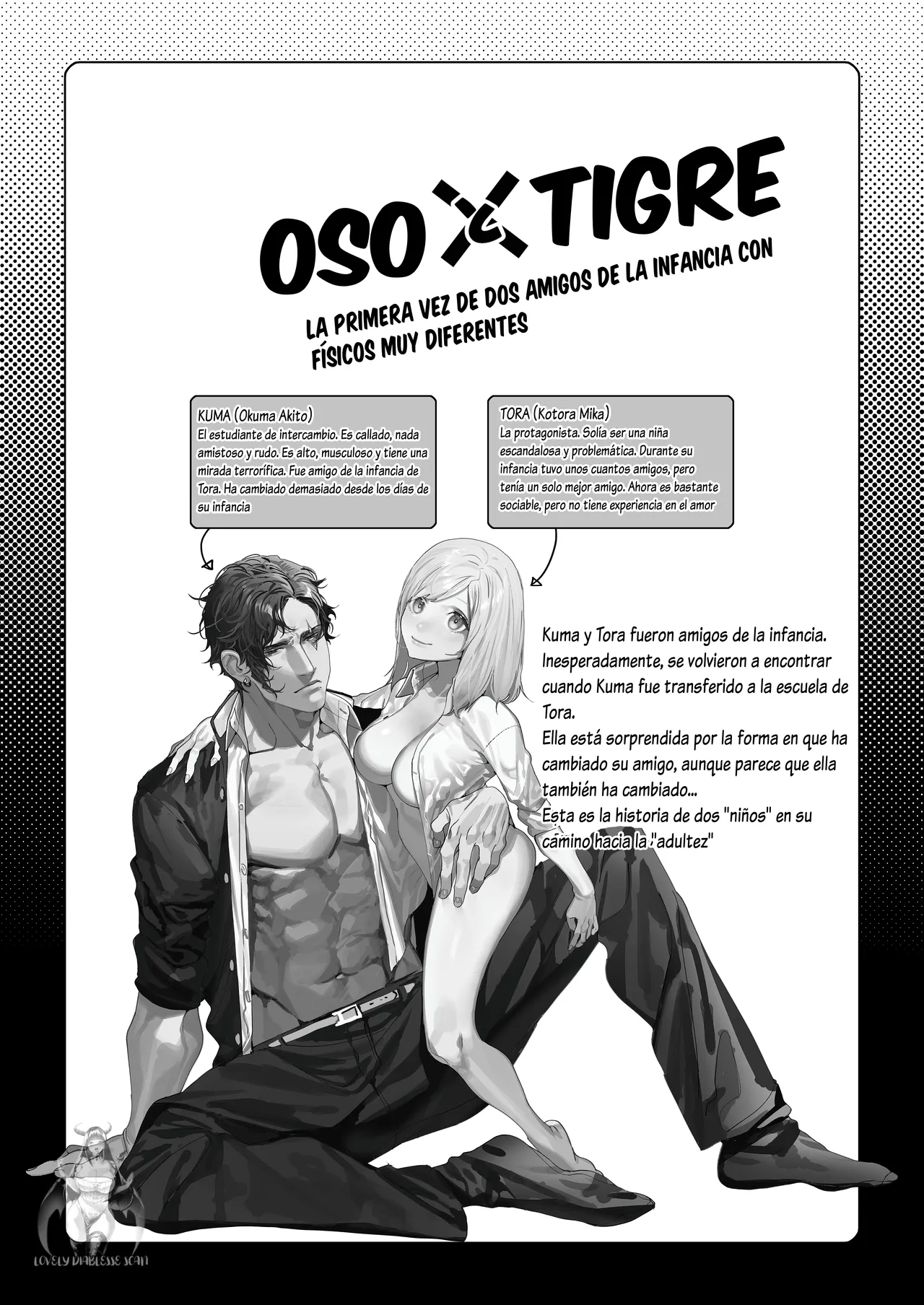 [Aizawa Seinikuten (Aizawa Anji)] Kuma to Tora ~Taikakusa Osananajimi no Hajimete kara, Kemono ni Naru 2-kakan made~[Spanish] [Lovely Diablesse Scan] image number 2