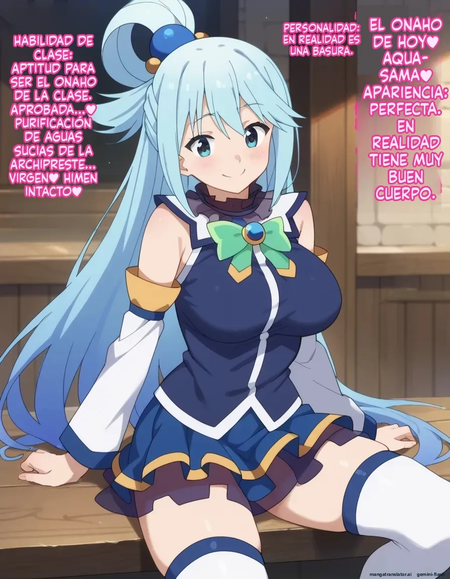 [Oounabara]  Michibata de Deisui Shiteru Aqua-sama ni Mizu ni Jouka Dekinai Kurai Kotteri Zaamen Sosoide Mudan Haramase Shichau Hanashi (Kono Subarashii Sekai ni Syukufuku o!) [Spanish] [MTL] [AI Generated] 2eme image