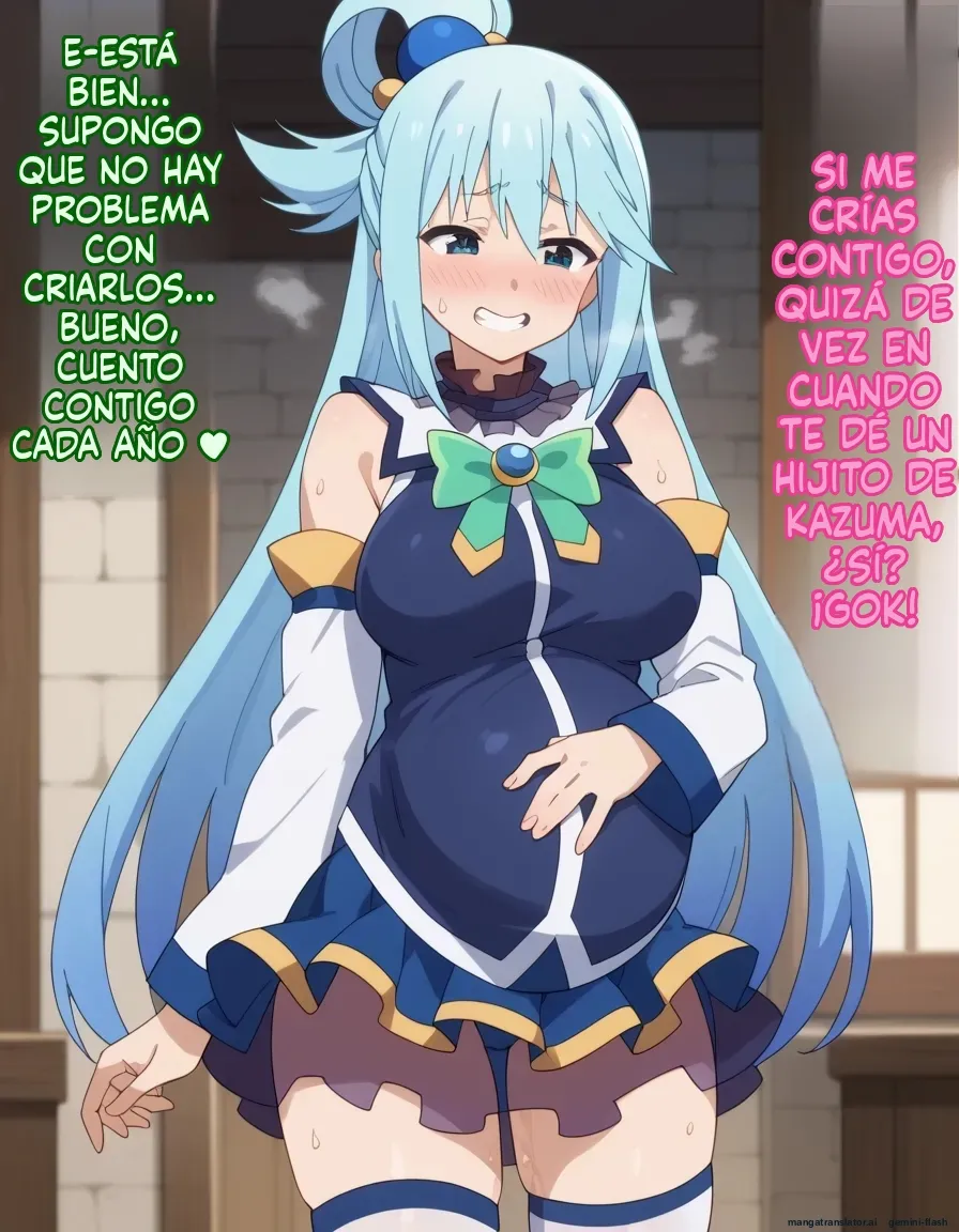 [Oounabara]  Michibata de Deisui Shiteru Aqua-sama ni Mizu ni Jouka Dekinai Kurai Kotteri Zaamen Sosoide Mudan Haramase Shichau Hanashi (Kono Subarashii Sekai ni Syukufuku o!) [Spanish] [MTL] [AI Generated] 84eme image