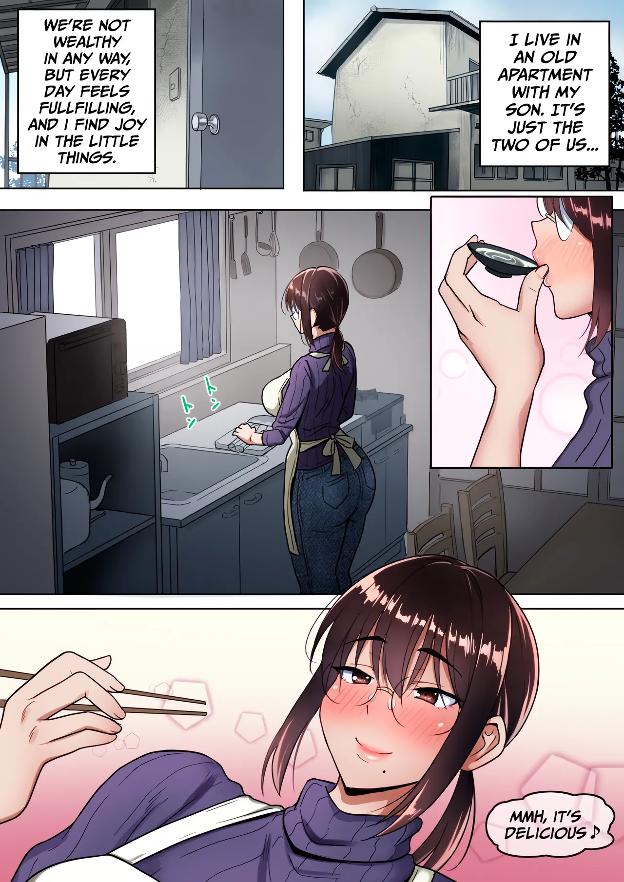 [Hot Mikan (Kishimen)] Binbou Gurashi na Boshi Katei no Oyako Koubi wa Kimochi Ii. | Mother & Son Bonding in a Poor Single-Parent Household Feels Good [English] [Colorize] изображение № 2