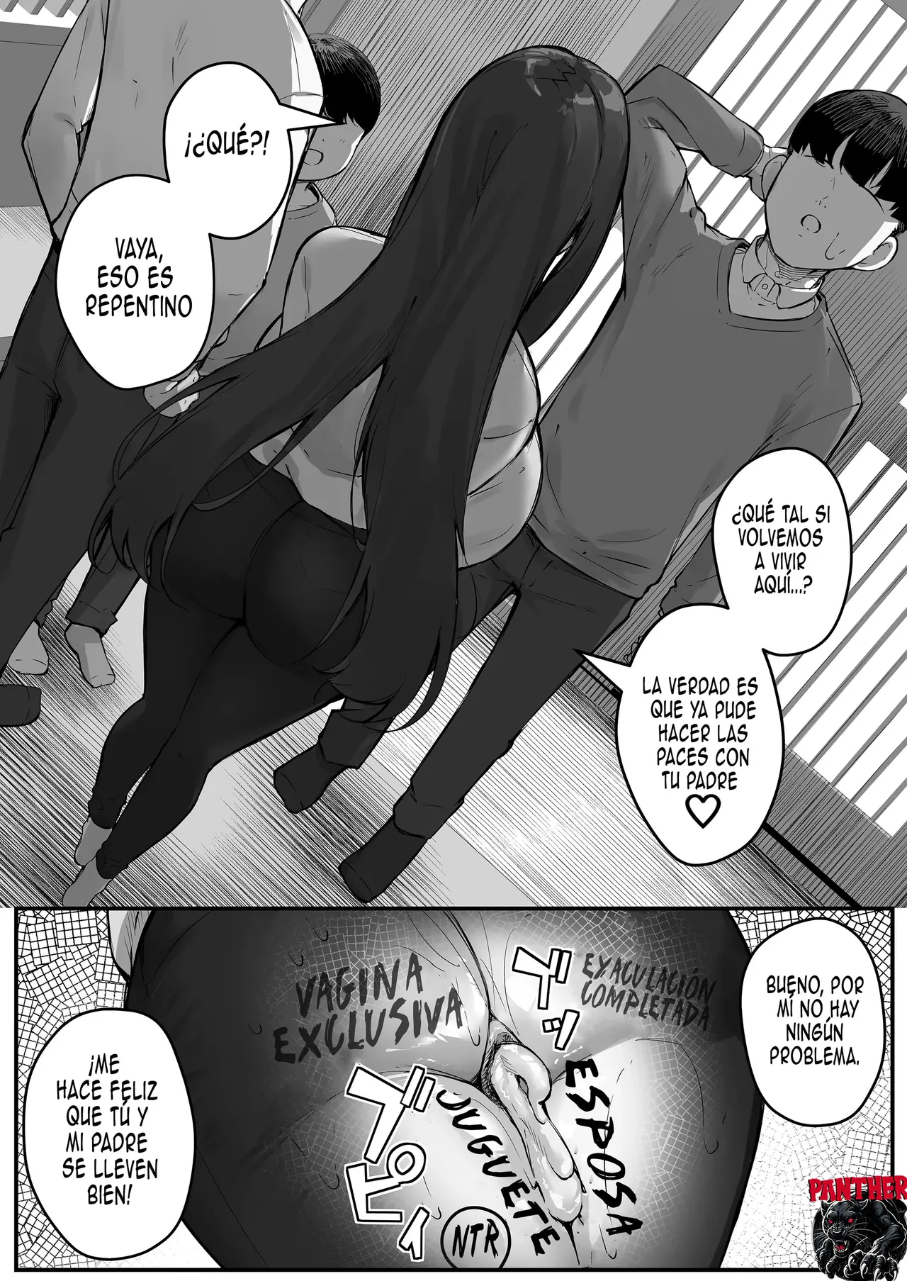 [Baku-π-dou (Kuchi VE)] NTR Tsuma Gifu no Yarashi-me ga Kiraidattanoni |Esposa Infiel - Odiaba la mirada lasciva de mi suegro pero...  [Spanish] [Panther Scan] [Digital] image number 53