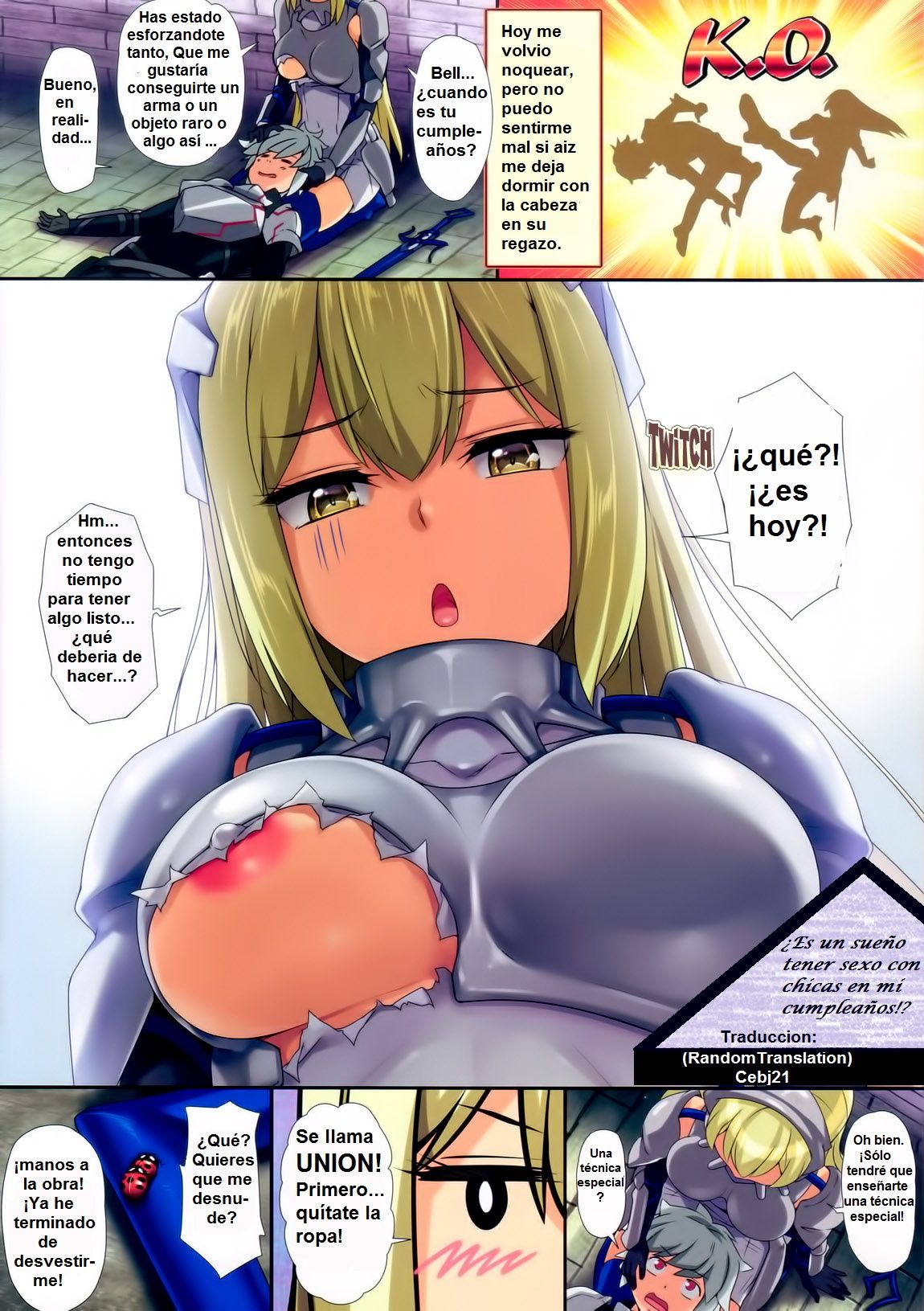 [Wata 120 Percent (Menyoujan)] Tanjoubi ni Onnanoko to Gattai suru no wa Yume Darou ka (Dungeon ni Deai o Motomeru no wa Machigatteiru Darou ka) [Spanish] [Randomtranslation] 画像番号 2