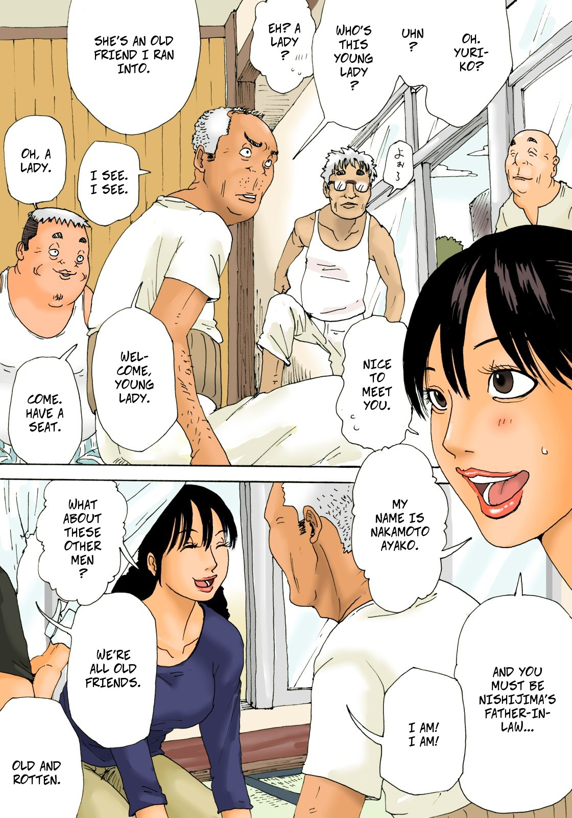 [Kiyokawa Zaidan] Otoko no Naka ni Onna ga Hitori | The Housewife and The Old Men [English] [CopyOf] image number 7