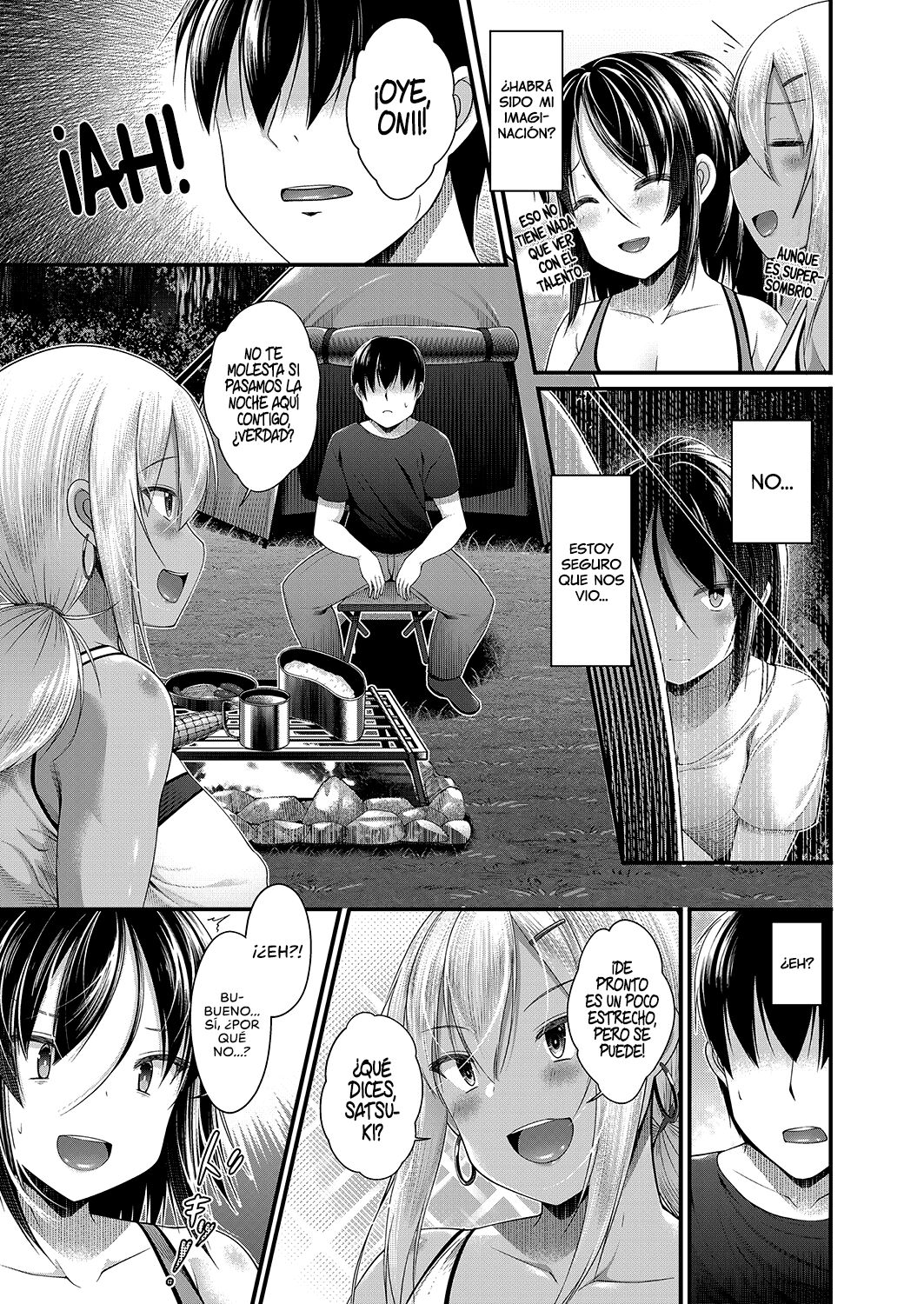[Kotoba Ai] Hitori Camp o Shite itara Kuro Gal JK na Imouto to Imouto no Tomodachi ga Rannyuu shite kita Kekka Kouhen | Cuando estaba acampando solo, mi hermana y su amiga se metieron en mi campamento Parte 2 (COMIC Grape Vol. 95) [Spanish] [K.A. Works] 画像番号 3