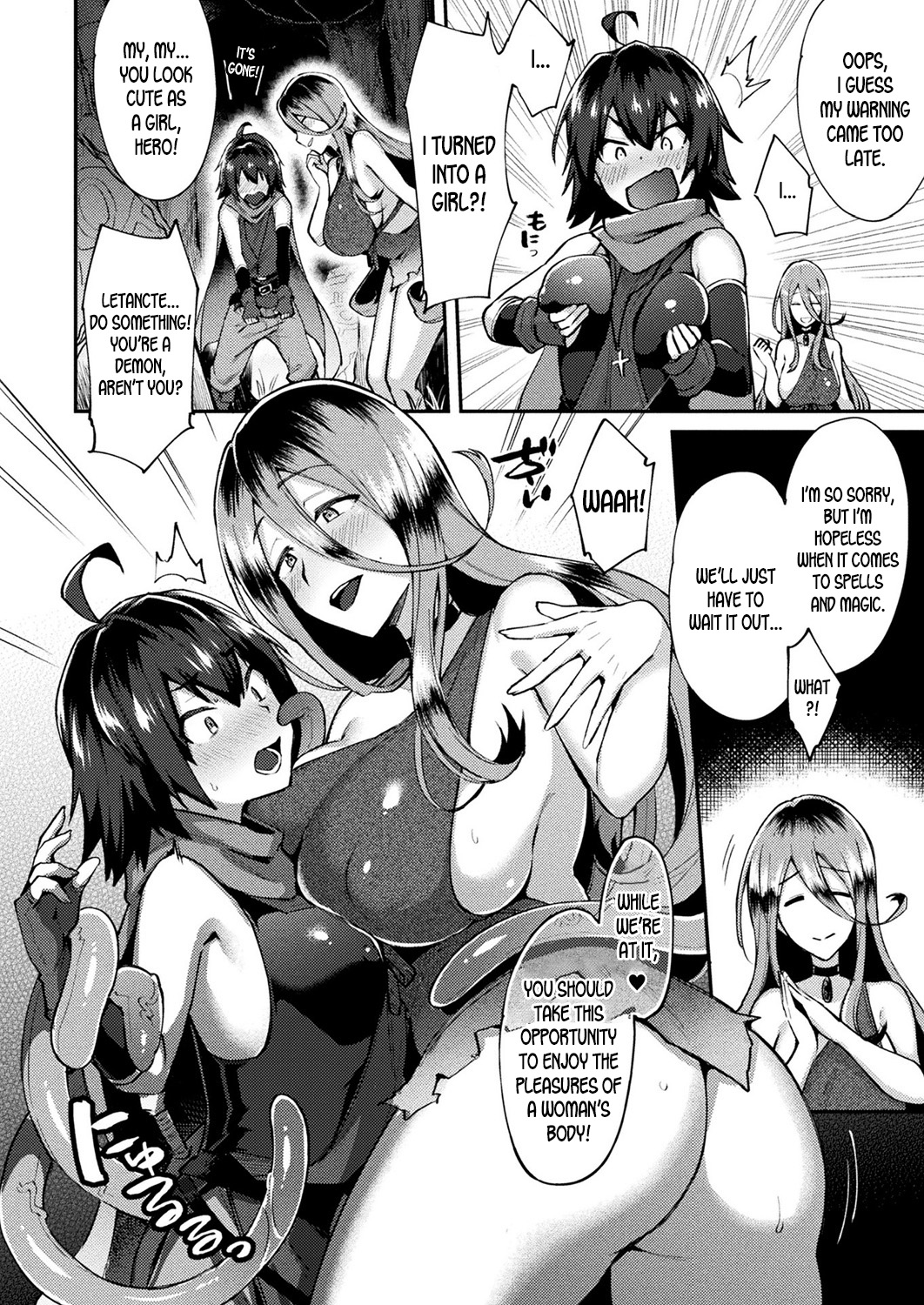 [Ikeshita Maue] Shokushu-san to Yuusha-kun ~Nazo no Kinsho de Seitenkan!?~ | Tentacle-san and Hero-kun - Gender Bending Through the Mysterious Forbidden Book?! (COMIC Unreal 2018-08 Vol.74) [English] [desudesu] [Digital] image number 2