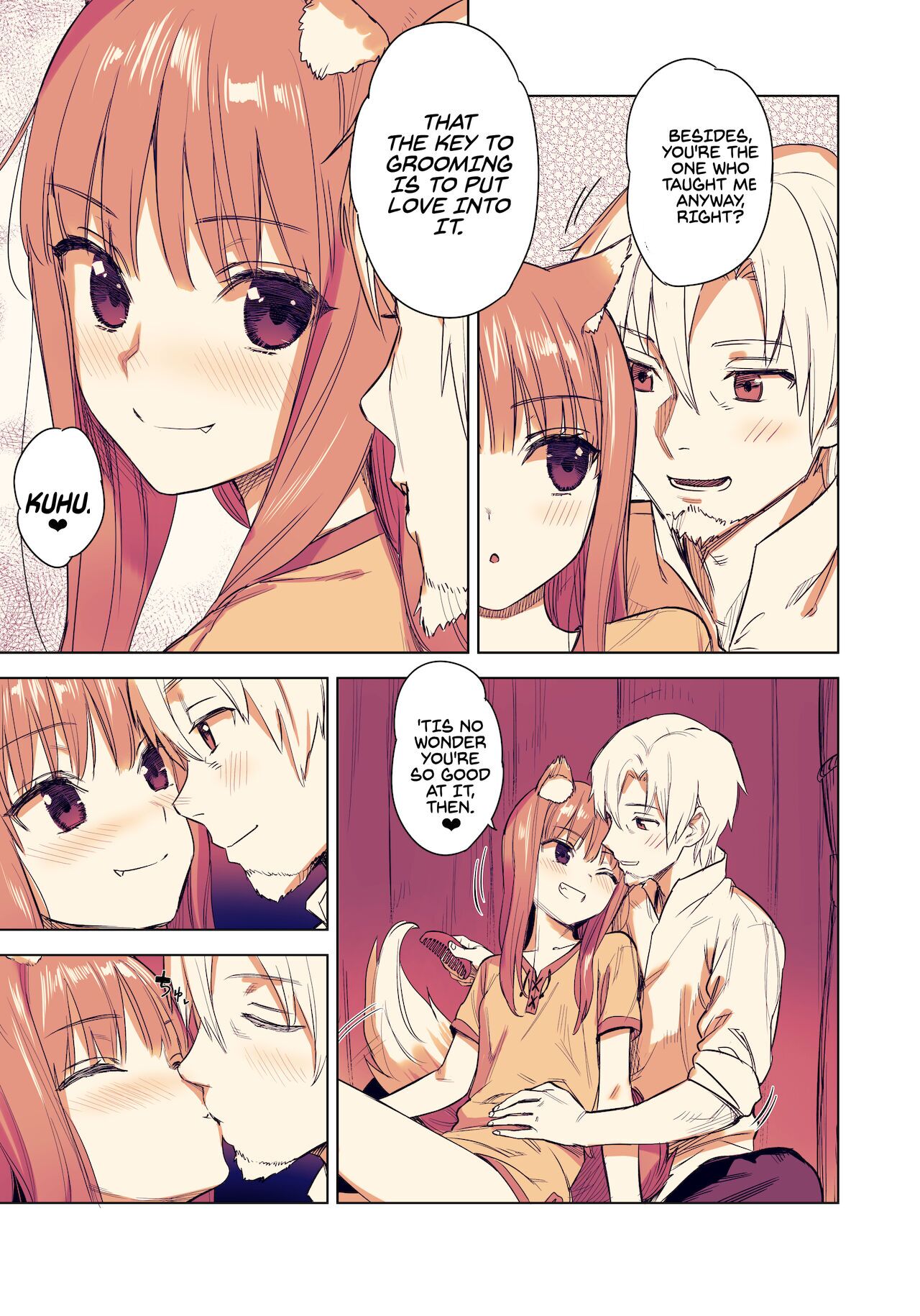 [Ajisaidenden (Kawakami Rokkaku, Takanashi Rei)] Wacchi to Shippori Kezukuroi Hon | Affectionate Grooming With Me (Spice and Wolf) [English] [Von] [Digital] image number 4
