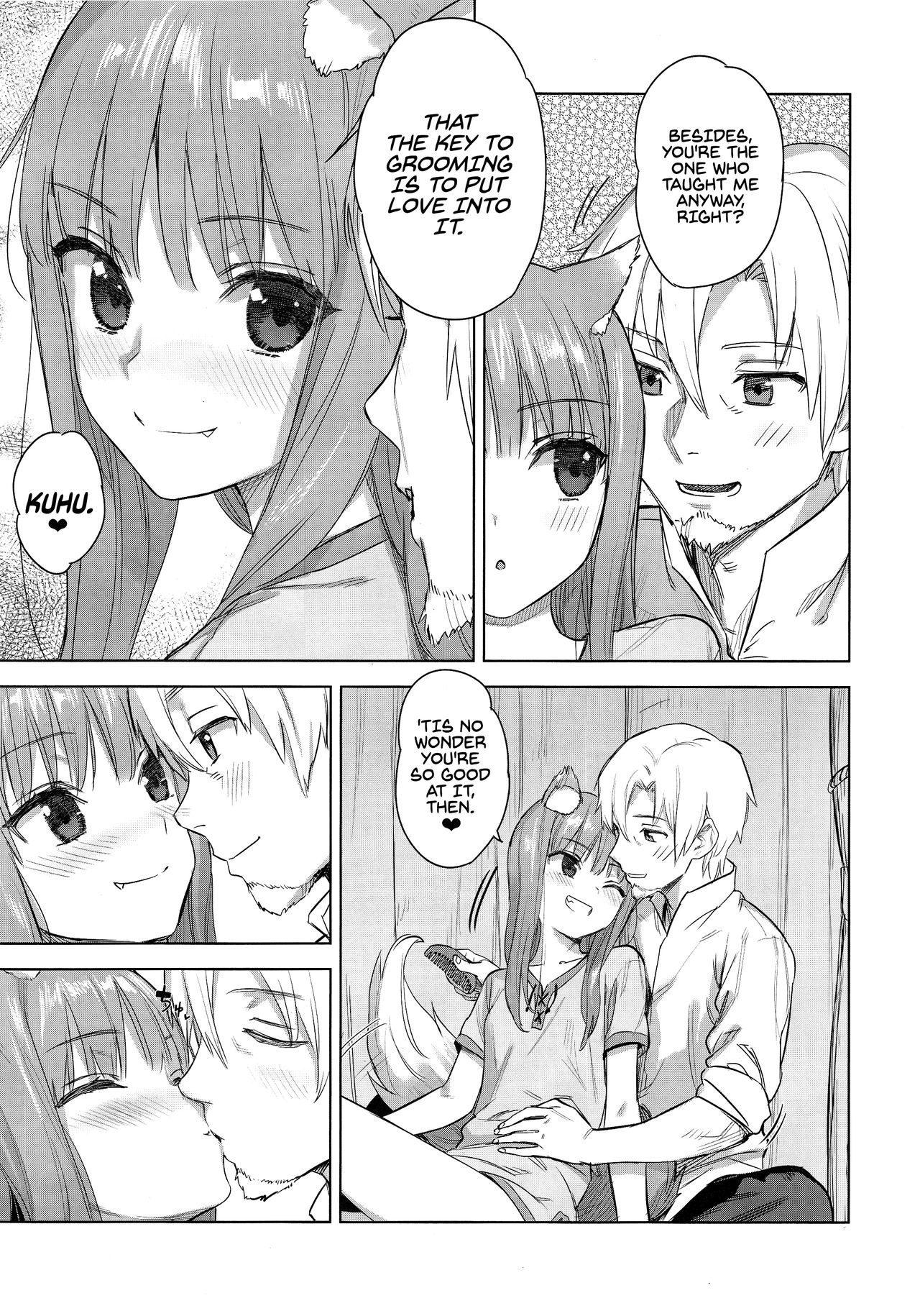 (C96) [Ajisaidenden (Kawakami Rokkaku, Takanashi Rei)] Wacchi to Shippori Kezukuroi Bon | Affectionate Grooming With Me (Spice and Wolf) [English] [Von] image number 4