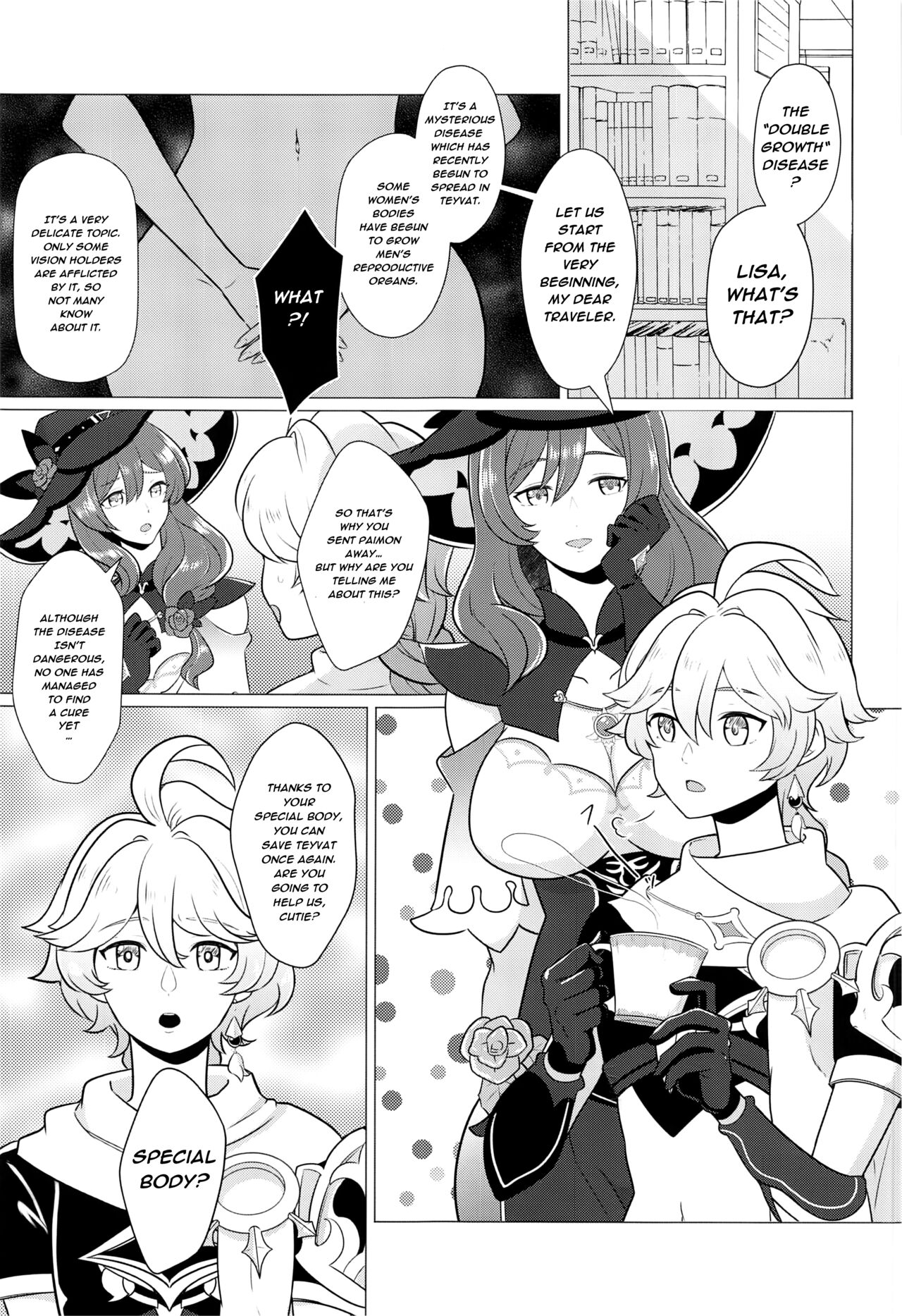 (C101) [Usohappyaku (Otori Deko)] Futanari Senyou Tabibito Clinic (Genshin Impact) [English] [lukaner] image number 3