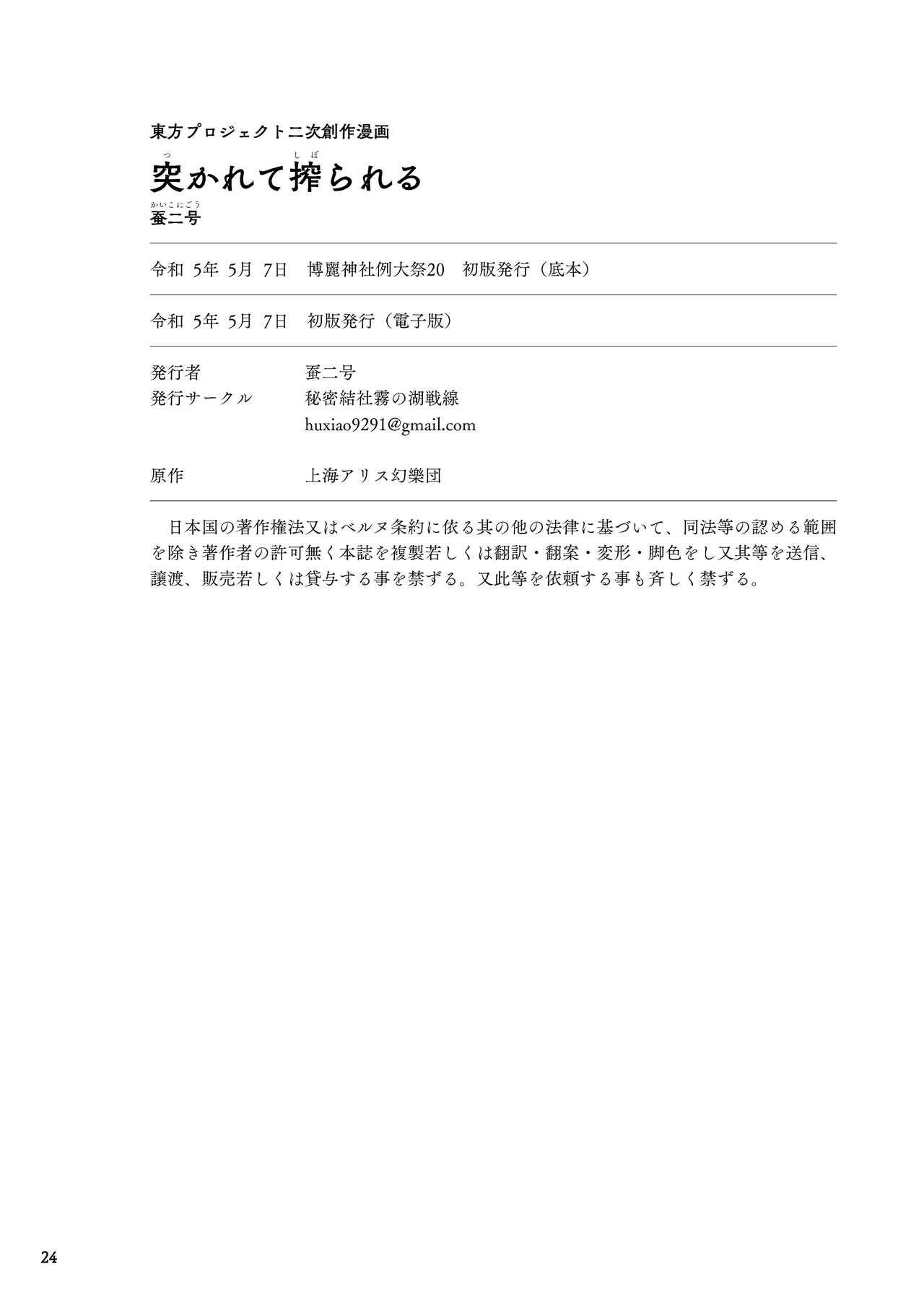 [Himitsu Kessha Kiri no Mizuumi Sensen (Kaiko Nigou)] Tsukarete Shiborareru (Touhou Project) [Digital] imagen número 24