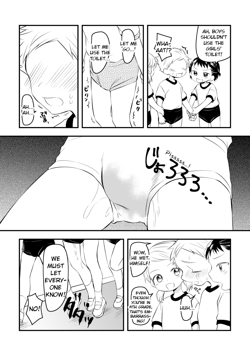 [Hirota Shimaguni] Joshi kara Danshi Toilet ni Ikasete Moraezu Omorashi Shichau | Girls Wouldn't Let Me Use the Boys Toilet So I Wet My Pants [English] {Chin²} image number 4