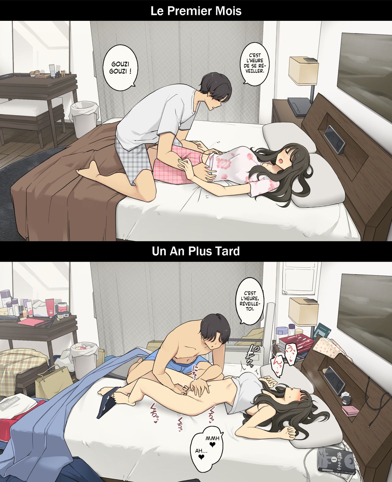 [Wakamatsu] A Day in the Life of a Couple: Their First Month Living Together vs. One Year Later | Une journée dans la vie d'un couple : Premier mois vs un an plus tard [French] [Histoire d'Hentai] 3eme image