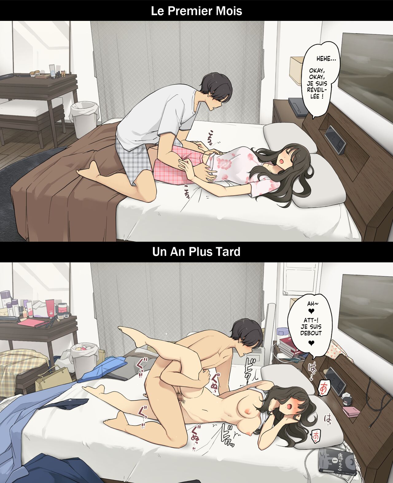 [Wakamatsu] A Day in the Life of a Couple: Their First Month Living Together vs. One Year Later | Une journée dans la vie d'un couple : Premier mois vs un an plus tard [French] [Histoire d'Hentai] 4eme image