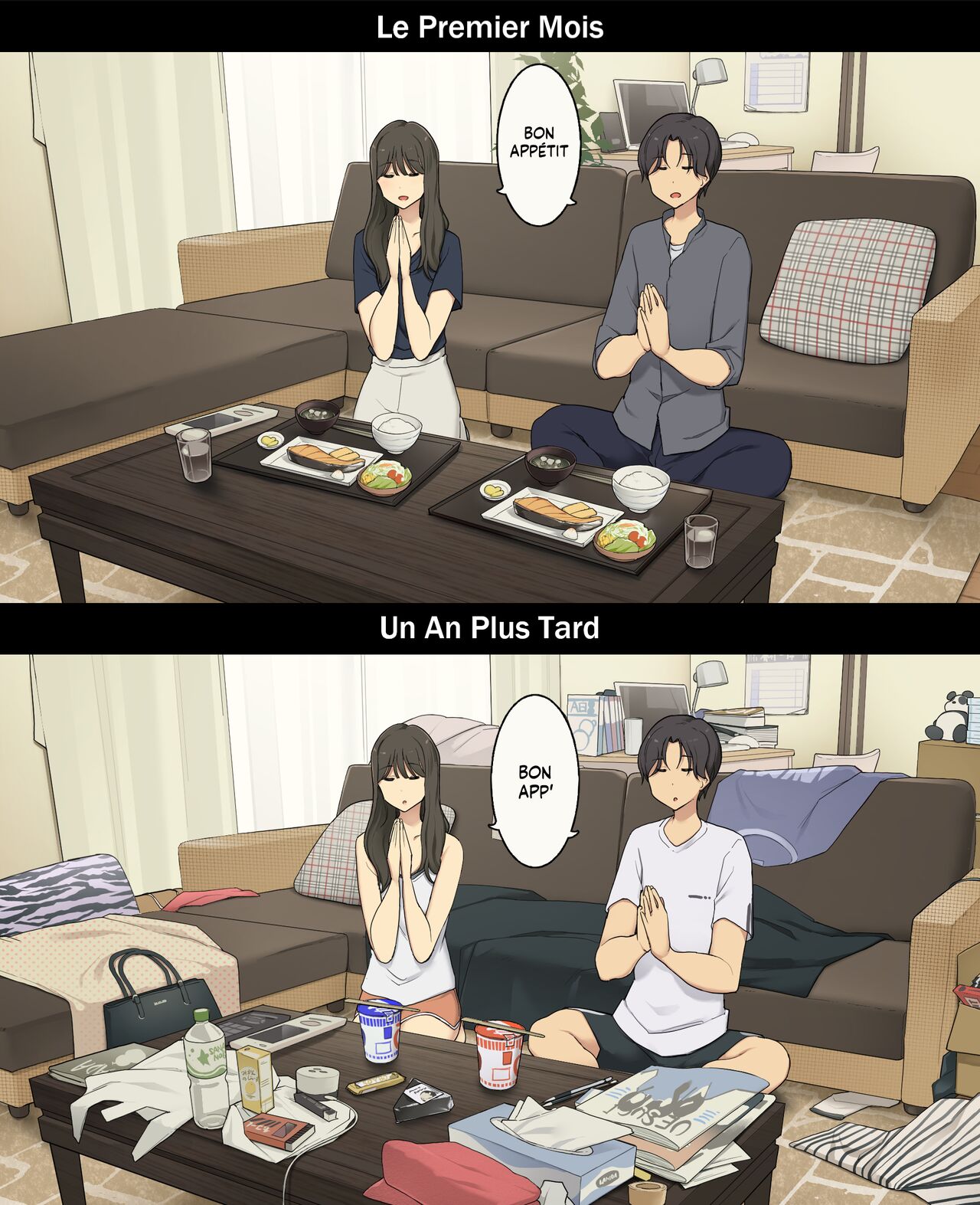 [Wakamatsu] A Day in the Life of a Couple: Their First Month Living Together vs. One Year Later | Une journée dans la vie d'un couple : Premier mois vs un an plus tard [French] [Histoire d'Hentai] 8eme image