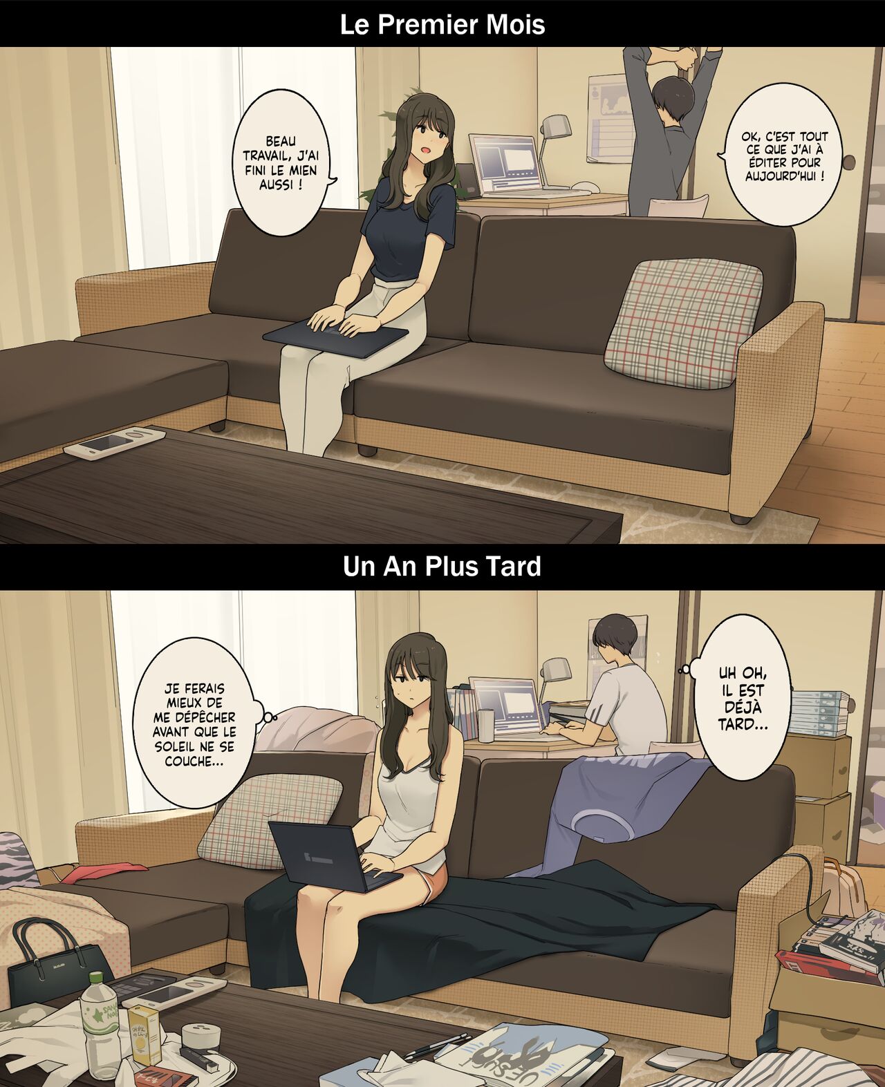 [Wakamatsu] A Day in the Life of a Couple: Their First Month Living Together vs. One Year Later | Une journée dans la vie d'un couple : Premier mois vs un an plus tard [French] [Histoire d'Hentai] 12eme image