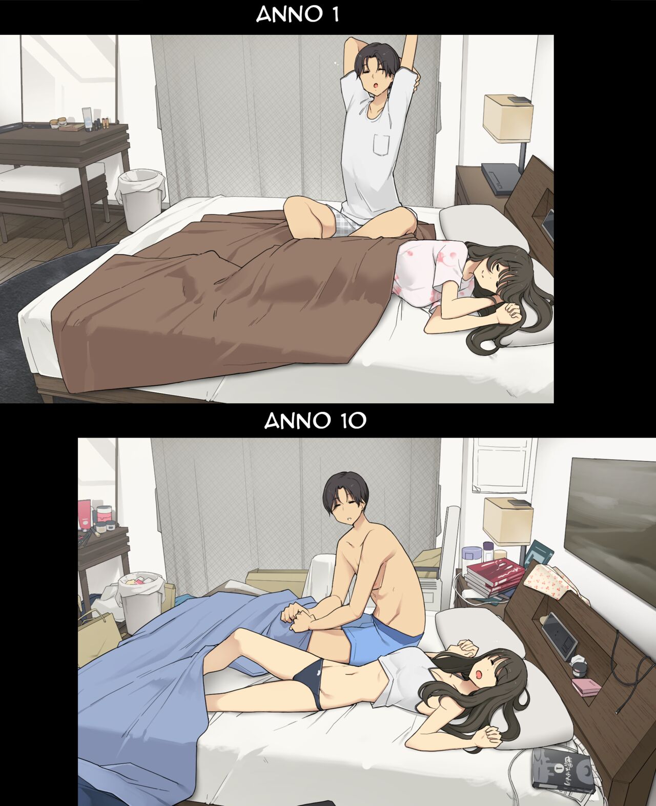 [Wakamatsu] Dousei Seikatsu Ikkagetsume to Ichinen Ato, Asaokite kara Shuushin made no Hikaku [Italian] [Rw] imagen número 1