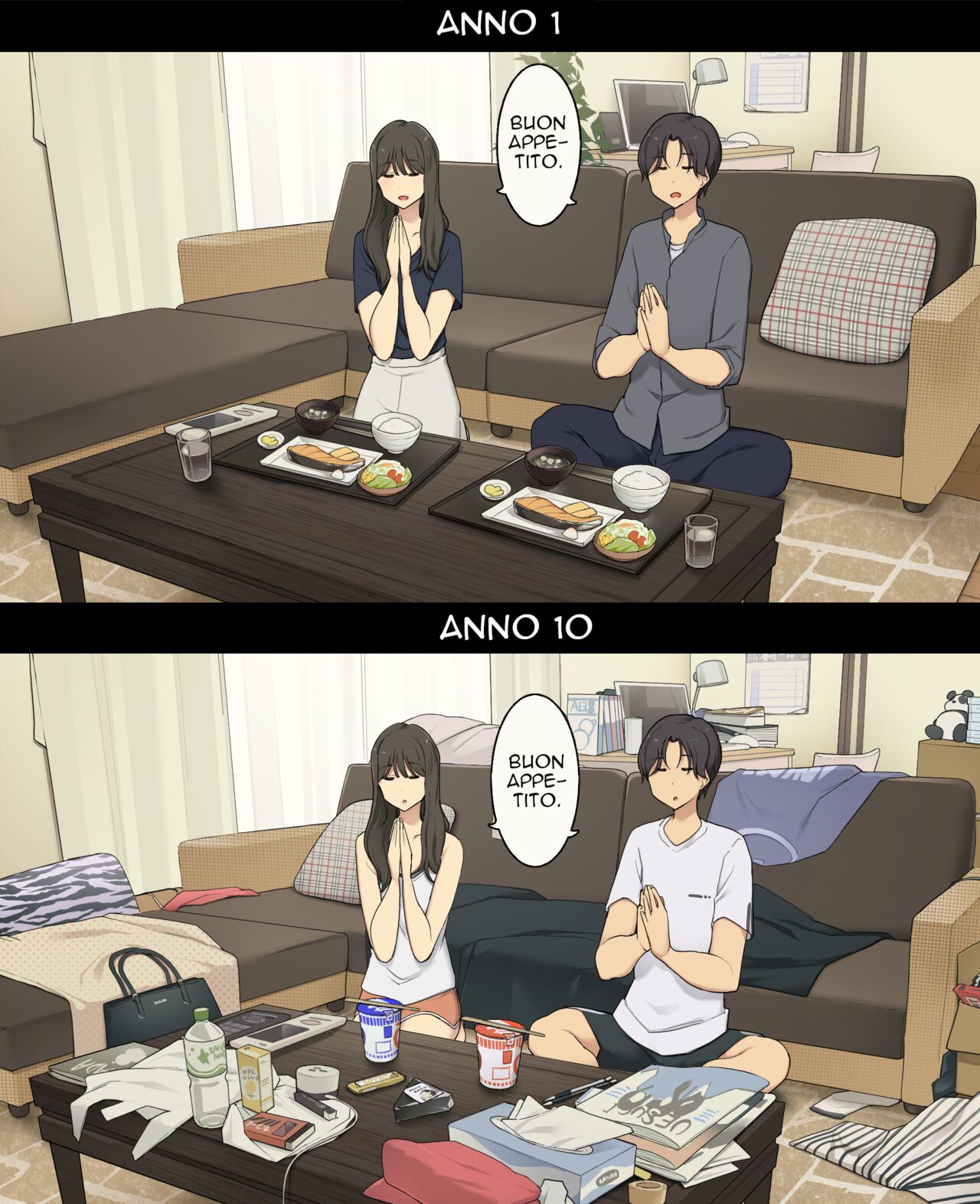 [Wakamatsu] Dousei Seikatsu Ikkagetsume to Ichinen Ato, Asaokite kara Shuushin made no Hikaku [Italian] [Rw] imagen número 5