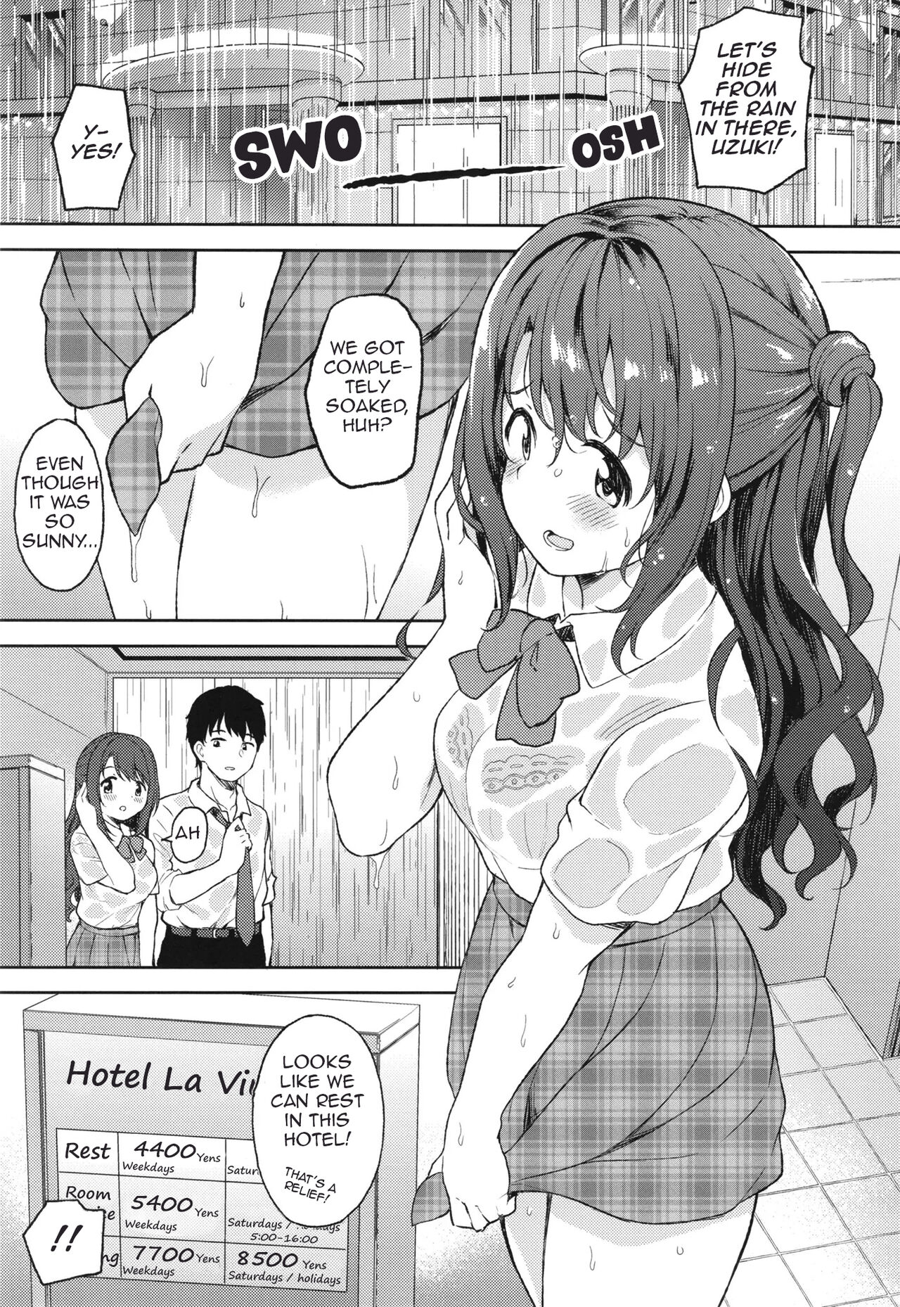(C100) [UTATANEYASHIKI (Decosuke)] Uzuki to LoveHo de Amayadori | Hiding from the rain in a love hotel with Uzuki (THE IDOLM@STER CINDERELLA GIRLS) [English] image number 2